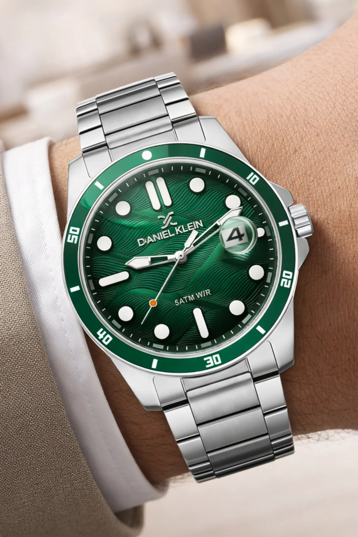 Daniel Klein Çelik Kordon&Kasa Takvimli Erkek Kol Saati Bileklik Hediyeli Gümüş-Yeşil zmdk1210