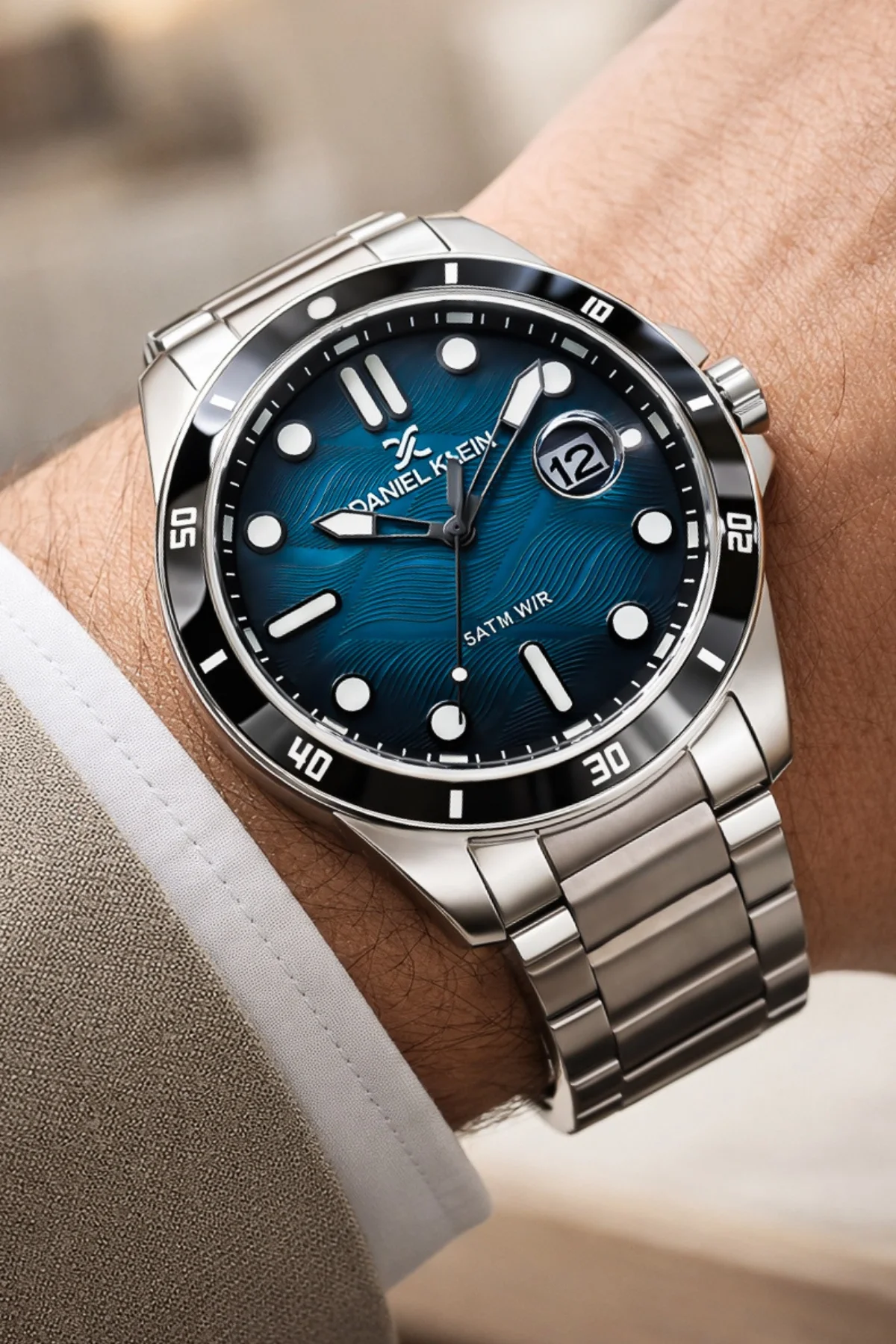 Daniel Klein Çelik Kordon&Kasa Takvimli Erkek Kol Saati Bileklik Hediyeli Gümüş-Mavi zmdk1210