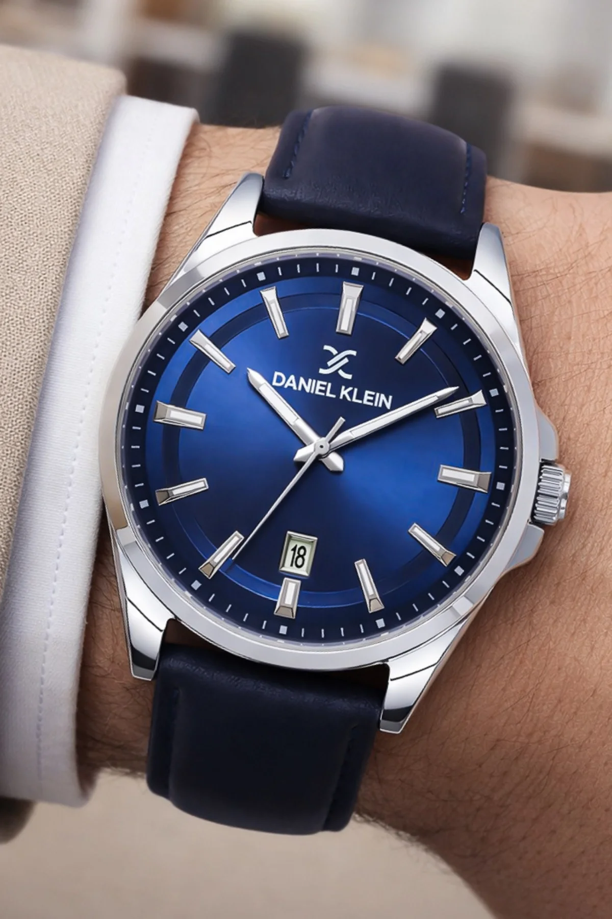 Daniel Klein Deri Kordon Çelik Kasa Takvimli Erkek Kol Saati Bileklik Hediyeli Mavi zmdk1211