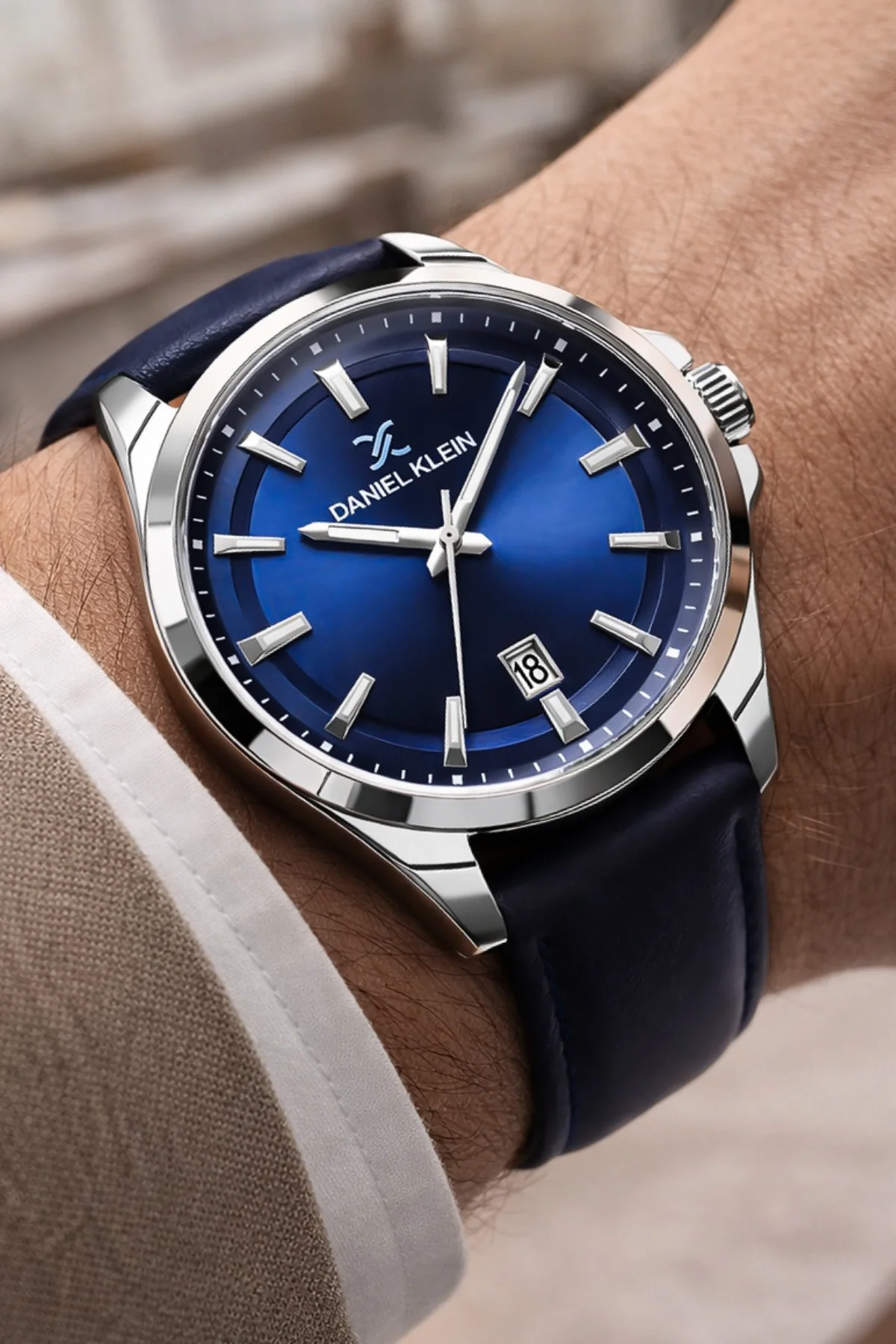 Daniel Klein Deri Kordon Çelik Kasa Takvimli Erkek Kol Saati Bileklik Hediyeli Mavi zmdk1211