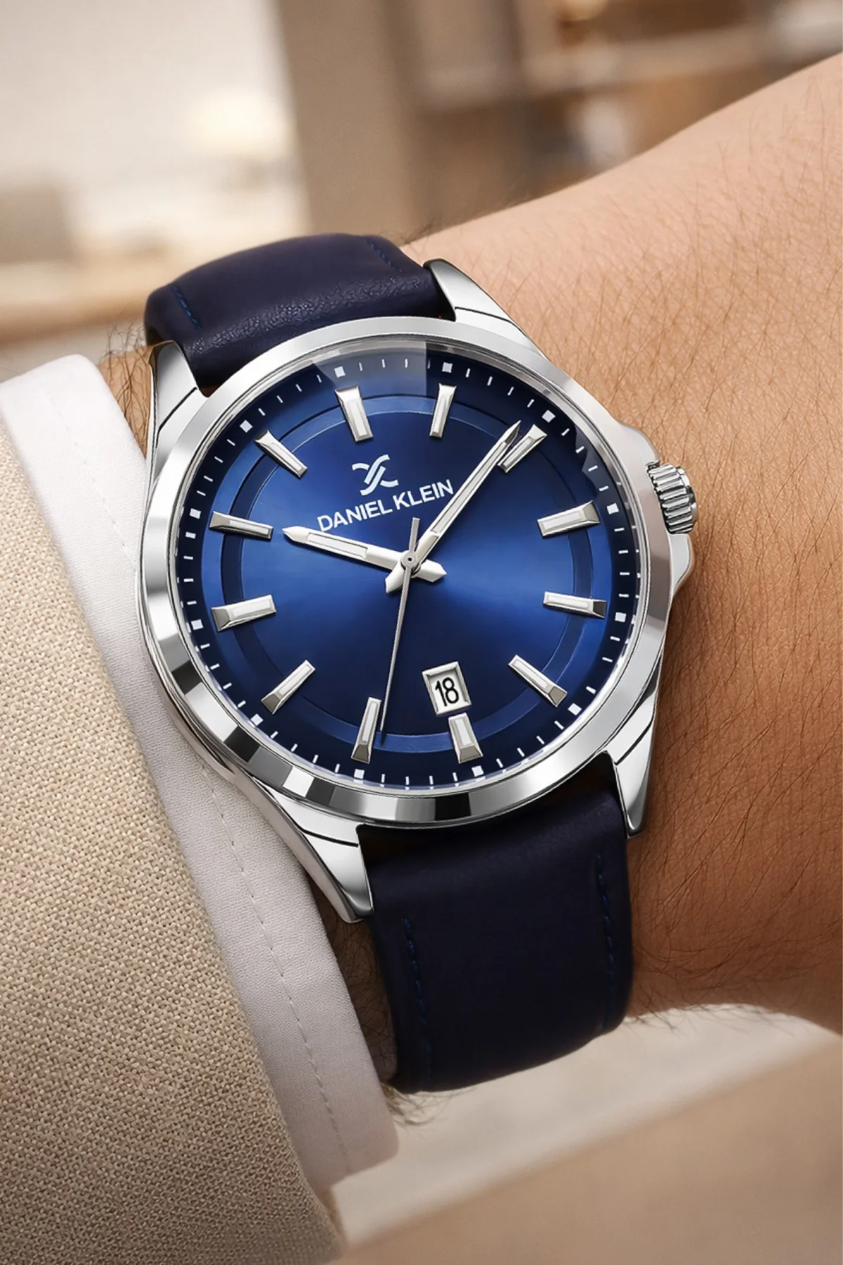 Daniel Klein Deri Kordon Çelik Kasa Takvimli Erkek Kol Saati Bileklik Hediyeli Mavi zmdk1211