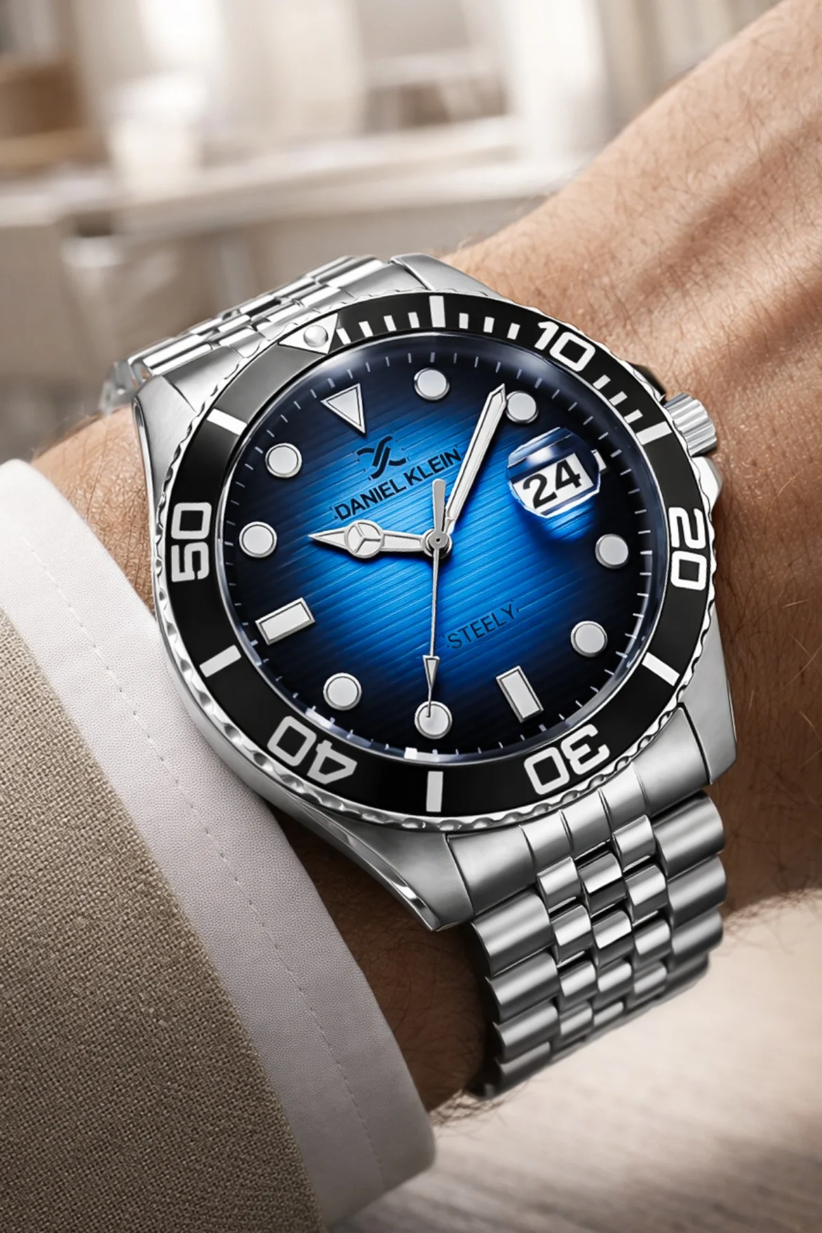 Daniel Klein Çelik Kordon&Kasa Takvimli Erkek Kol Saati Bileklik Hediyeli Gümüş-Mavi zmdk1212