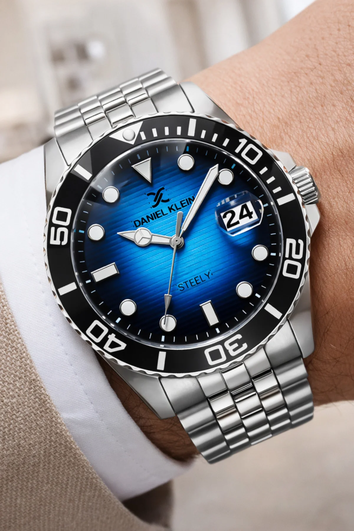 Daniel Klein Çelik Kordon&Kasa Takvimli Erkek Kol Saati Bileklik Hediyeli Gümüş-Mavi zmdk1212