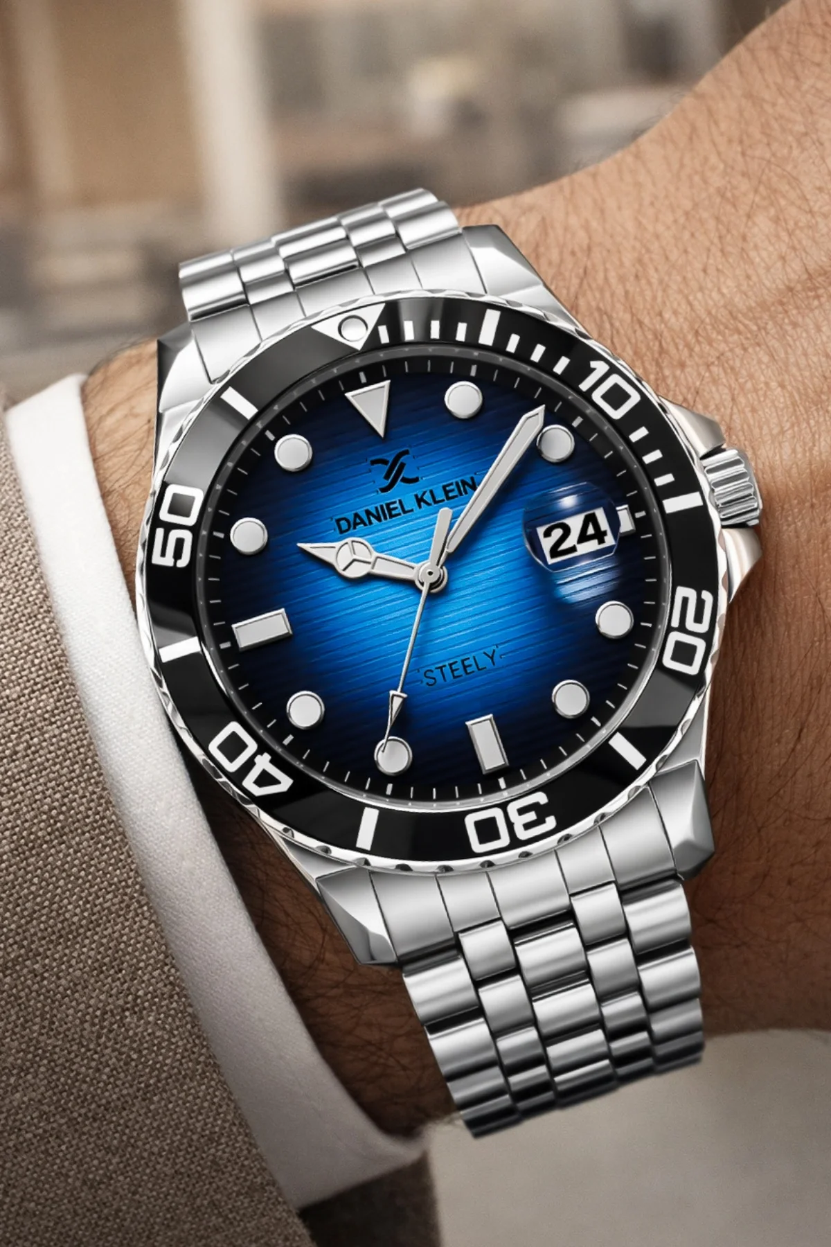 Daniel Klein Çelik Kordon&Kasa Takvimli Erkek Kol Saati Bileklik Hediyeli Gümüş-Mavi zmdk1212