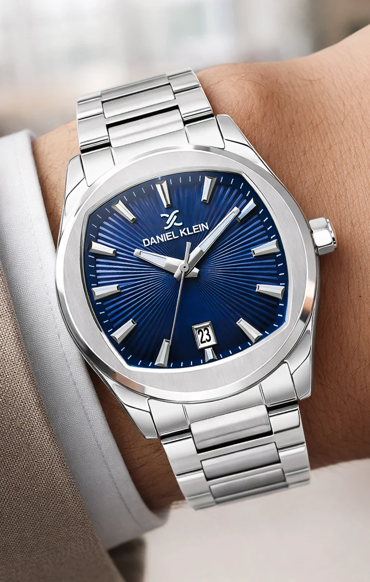Daniel Klein Çelik Kordon&Kasa Takvimli Erkek Kol Saati Bileklik Hediyeli Gümüş-Mavi zmdk1213