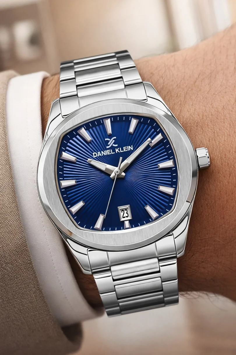 Daniel Klein Çelik Kordon&Kasa Takvimli Erkek Kol Saati Bileklik Hediyeli Gümüş-Mavi zmdk1213