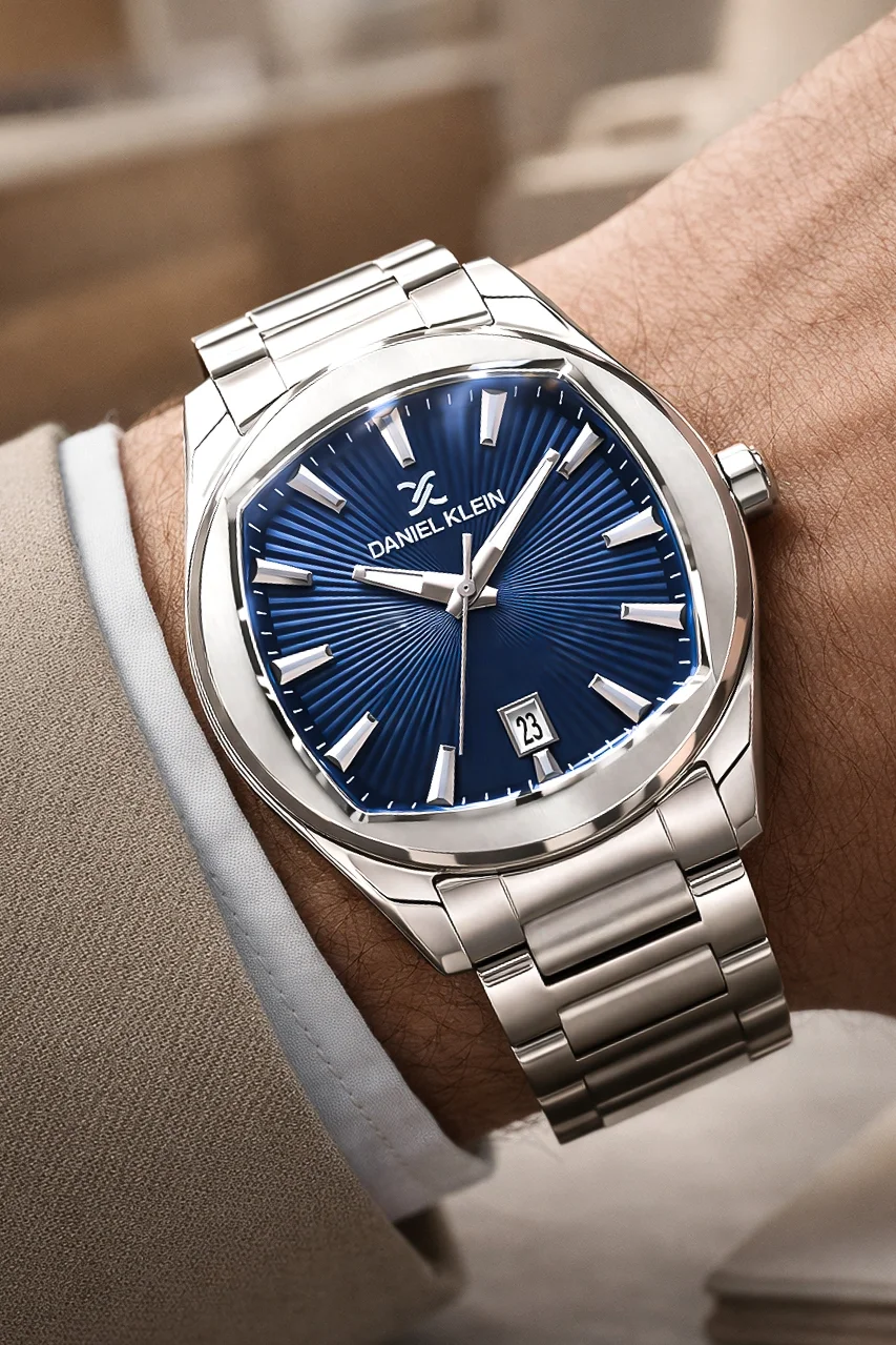 Daniel Klein Çelik Kordon&Kasa Takvimli Erkek Kol Saati Bileklik Hediyeli Gümüş-Mavi zmdk1213