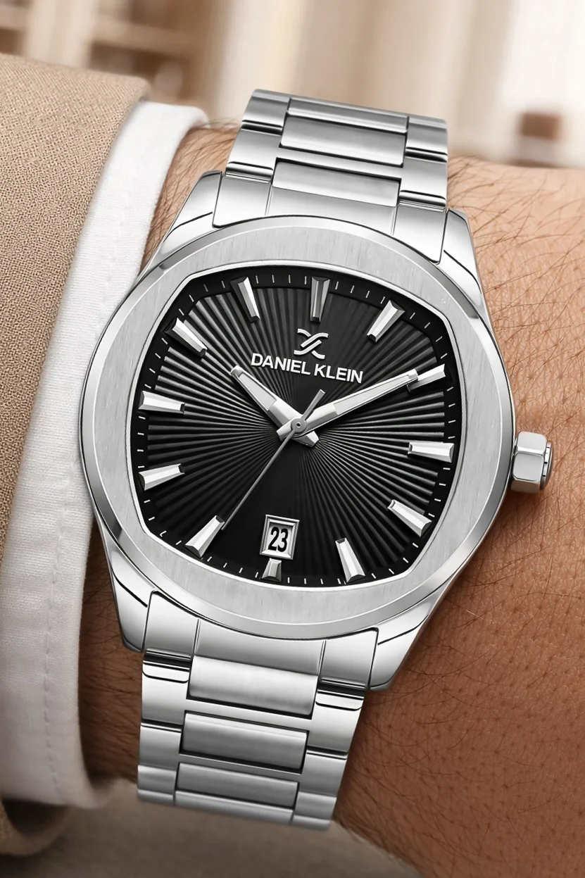 Daniel Klein Çelik Kordon&Kasa Takvimli Erkek Kol Saati Bileklik Hediyeli Gümüş-Siyah zmdk1213