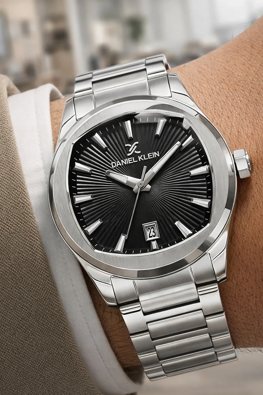 Daniel Klein Çelik Kordon&Kasa Takvimli Erkek Kol Saati Bileklik Hediyeli Gümüş-Siyah zmdk1213