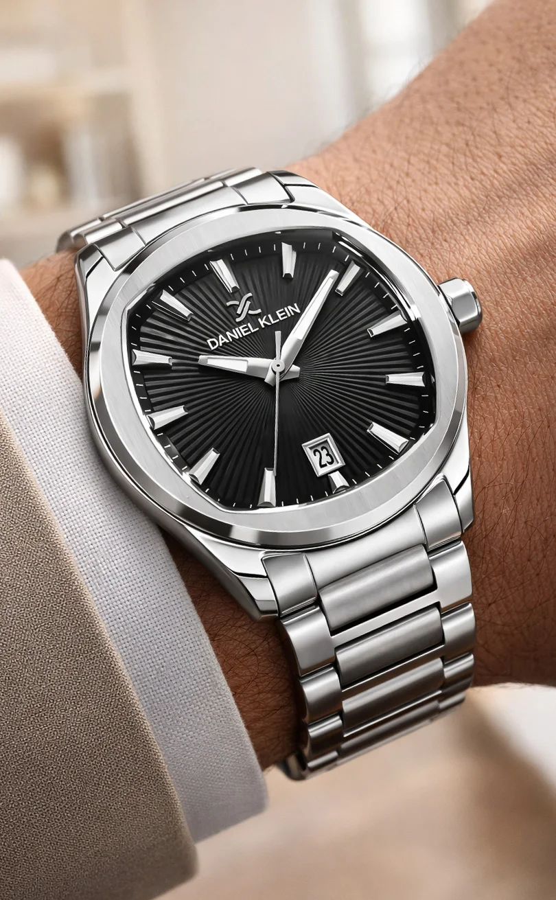 Daniel Klein Çelik Kordon&Kasa Takvimli Erkek Kol Saati Bileklik Hediyeli Gümüş-Siyah zmdk1213