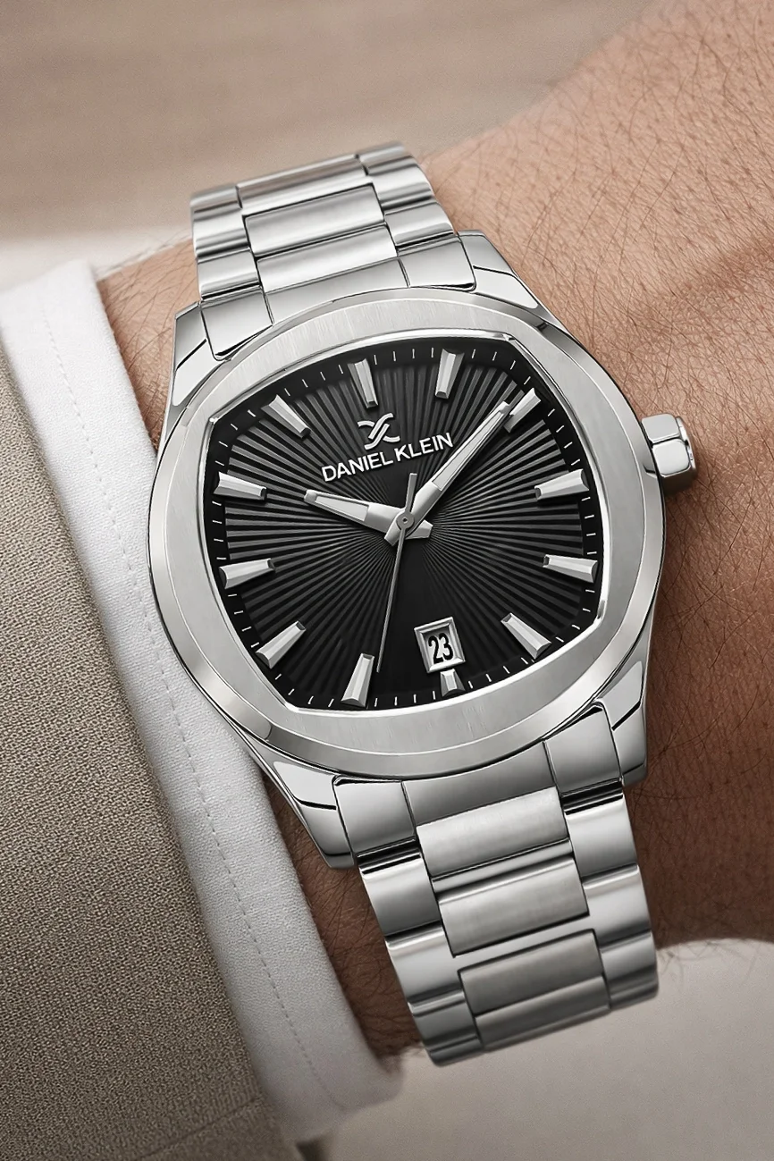 Daniel Klein Çelik Kordon&Kasa Takvimli Erkek Kol Saati Bileklik Hediyeli Gümüş-Siyah zmdk1213