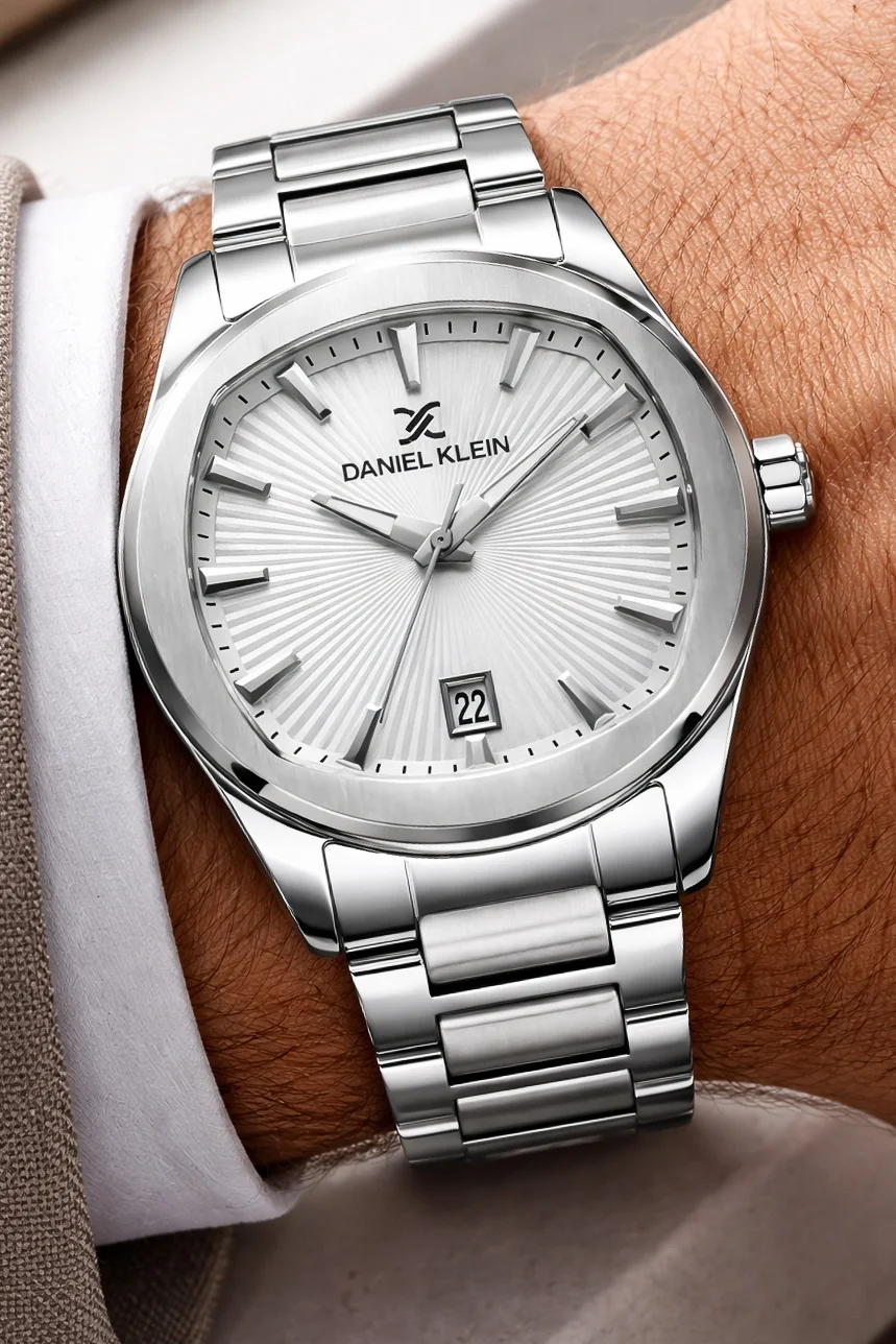 Daniel Klein Çelik Kordon&Kasa Takvimli Erkek Kol Saati Bileklik Hediyeli Gümüş-Beyaz zmdk1213