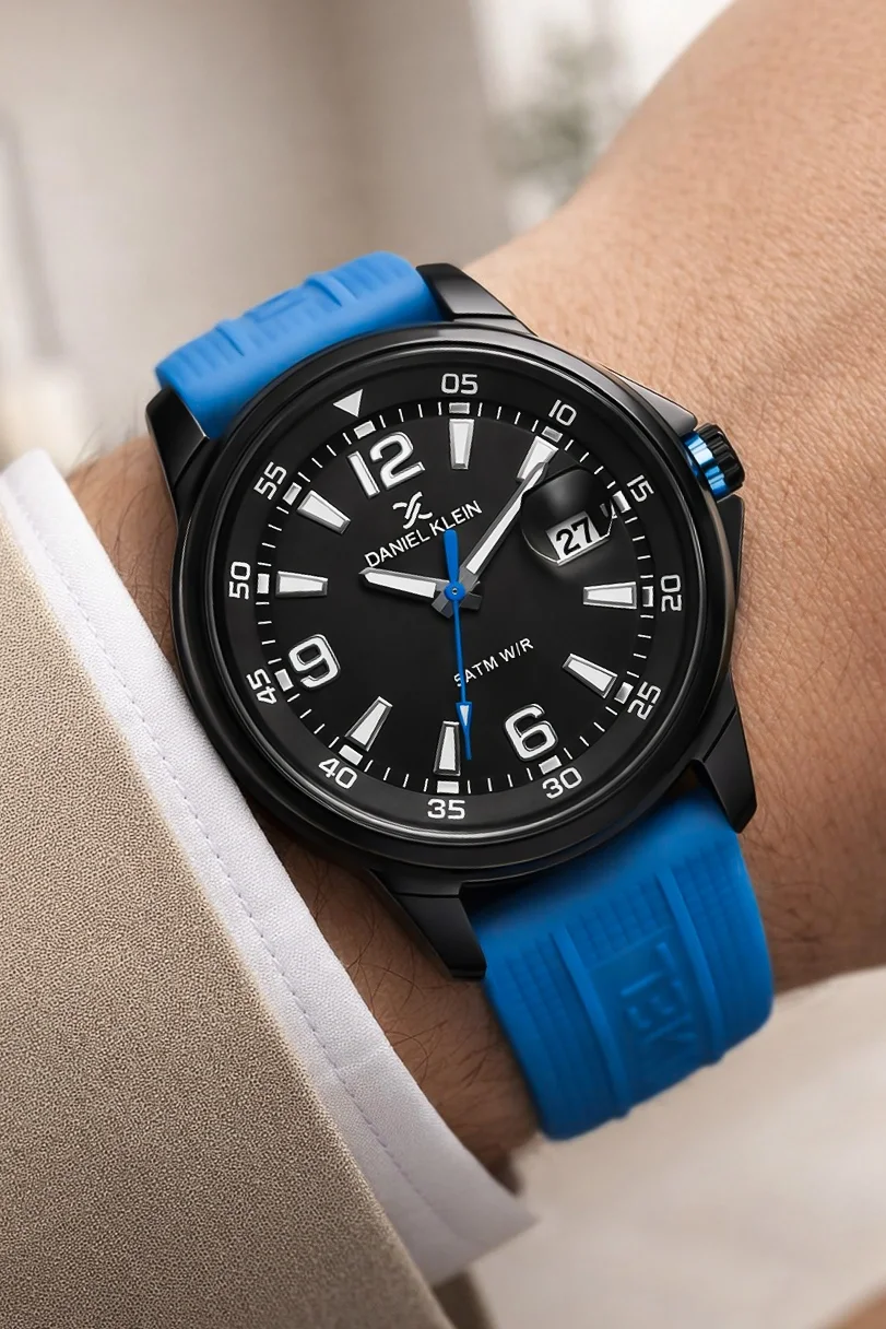 Daniel Klein Silikon Kordon Çelik Kasa Takvimli Erkek Kol Saati Bileklik Hediyeli Mavi zmdk1214
