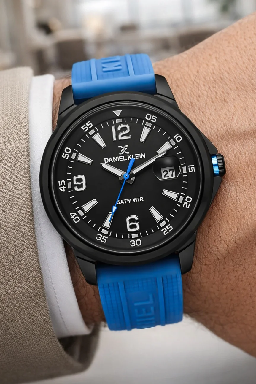 Daniel Klein Silikon Kordon Çelik Kasa Takvimli Erkek Kol Saati Bileklik Hediyeli Mavi zmdk1214