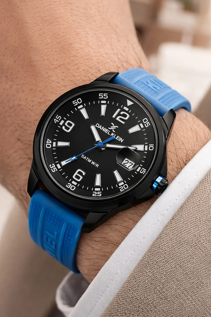 Daniel Klein Silikon Kordon Çelik Kasa Takvimli Erkek Kol Saati Bileklik Hediyeli Mavi zmdk1214