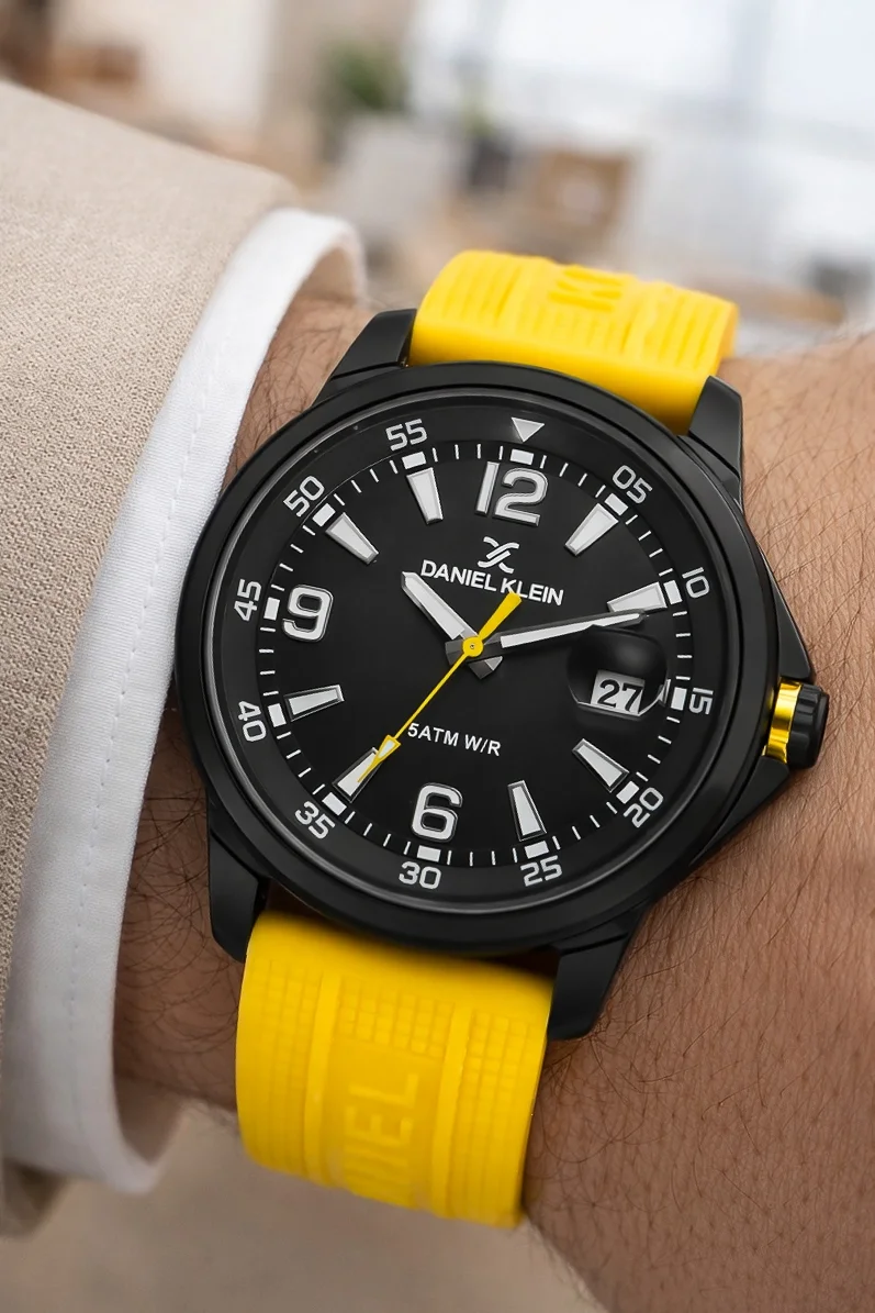 Daniel Klein Silikon Kordon Çelik Kasa Takvimli Erkek Kol Saati Bileklik Hediyeli Sarı zmdk1214
