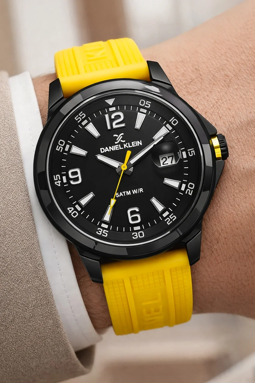 Daniel Klein Silikon Kordon Çelik Kasa Takvimli Erkek Kol Saati Bileklik Hediyeli Sarı zmdk1214