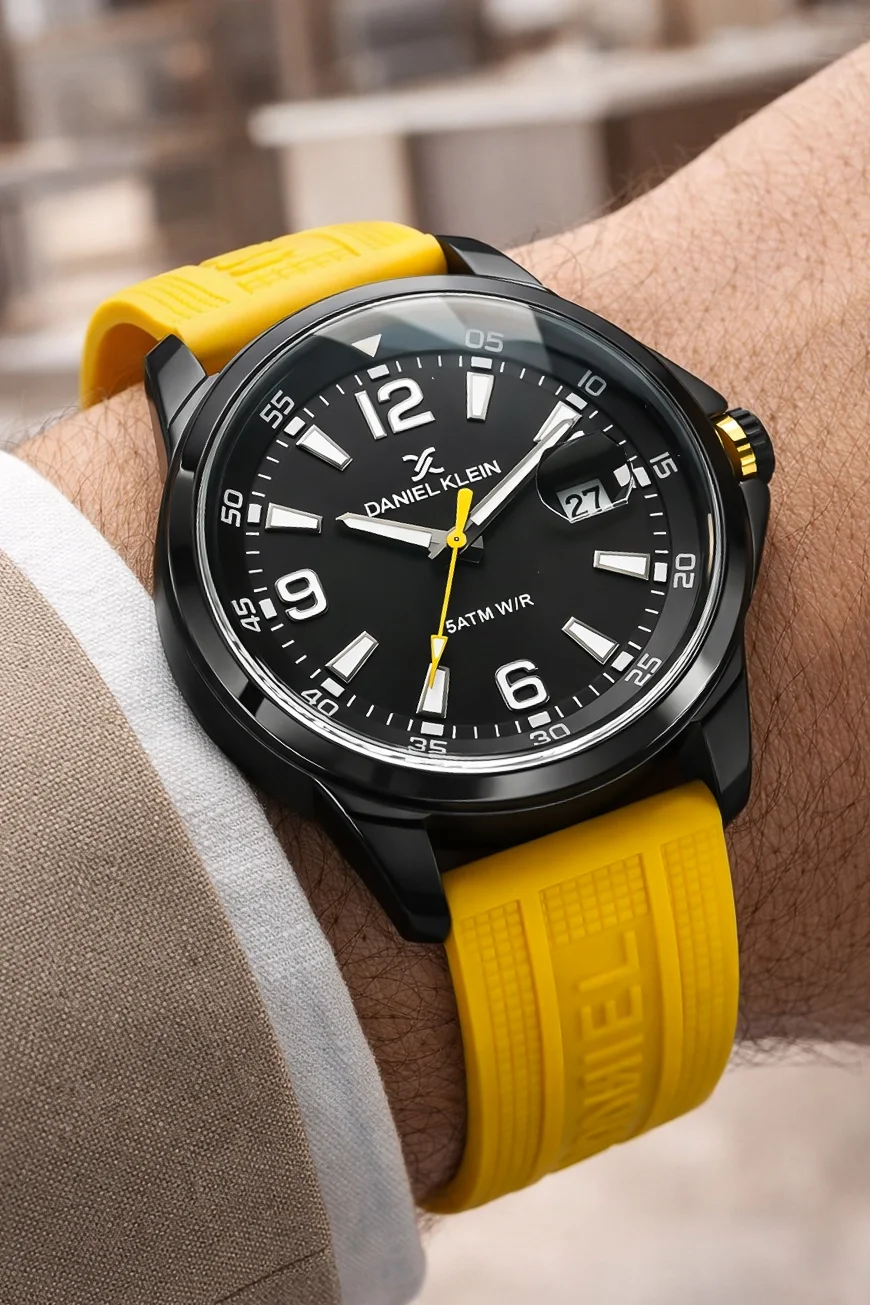 Daniel Klein Silikon Kordon Çelik Kasa Takvimli Erkek Kol Saati Bileklik Hediyeli Sarı zmdk1214