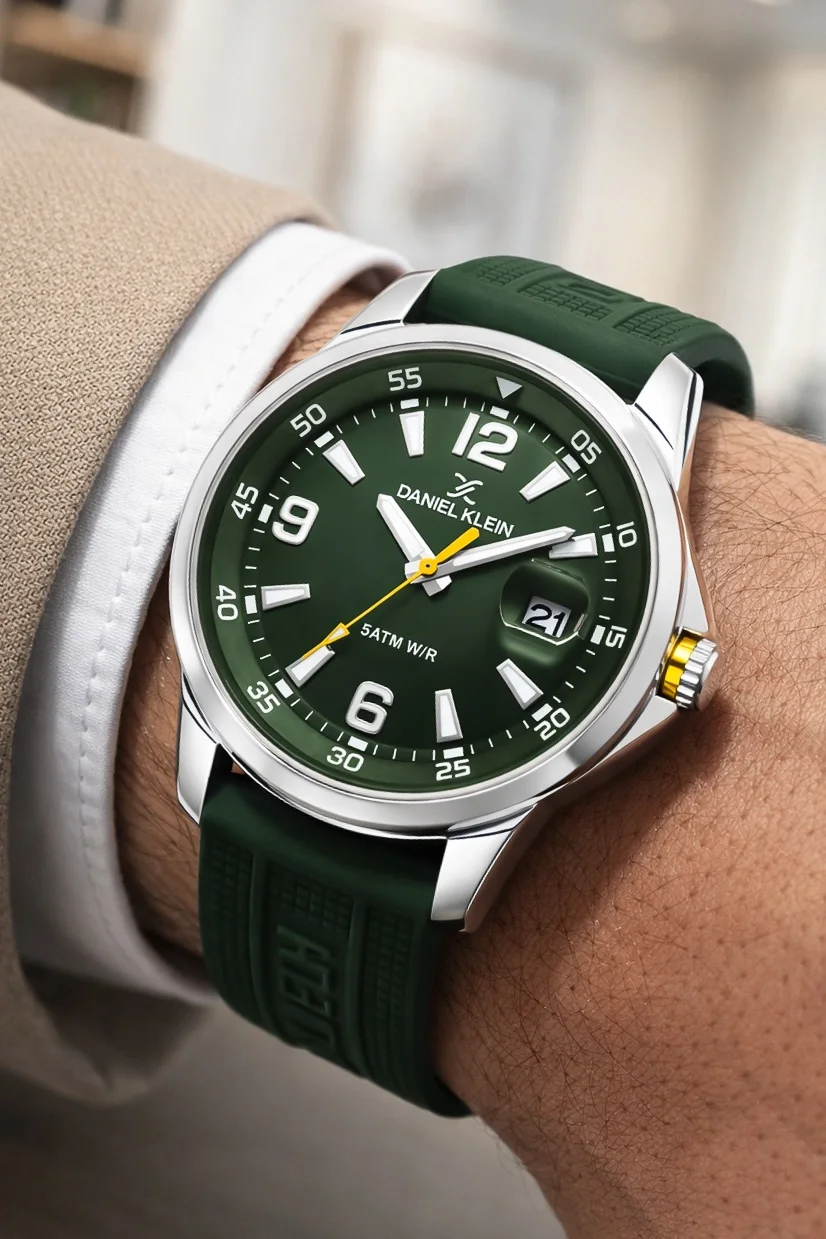 Daniel Klein Silikon Kordon Çelik Kasa Takvimli Erkek Kol Saati Bileklik Hediyeli Yeşil zmdk1214