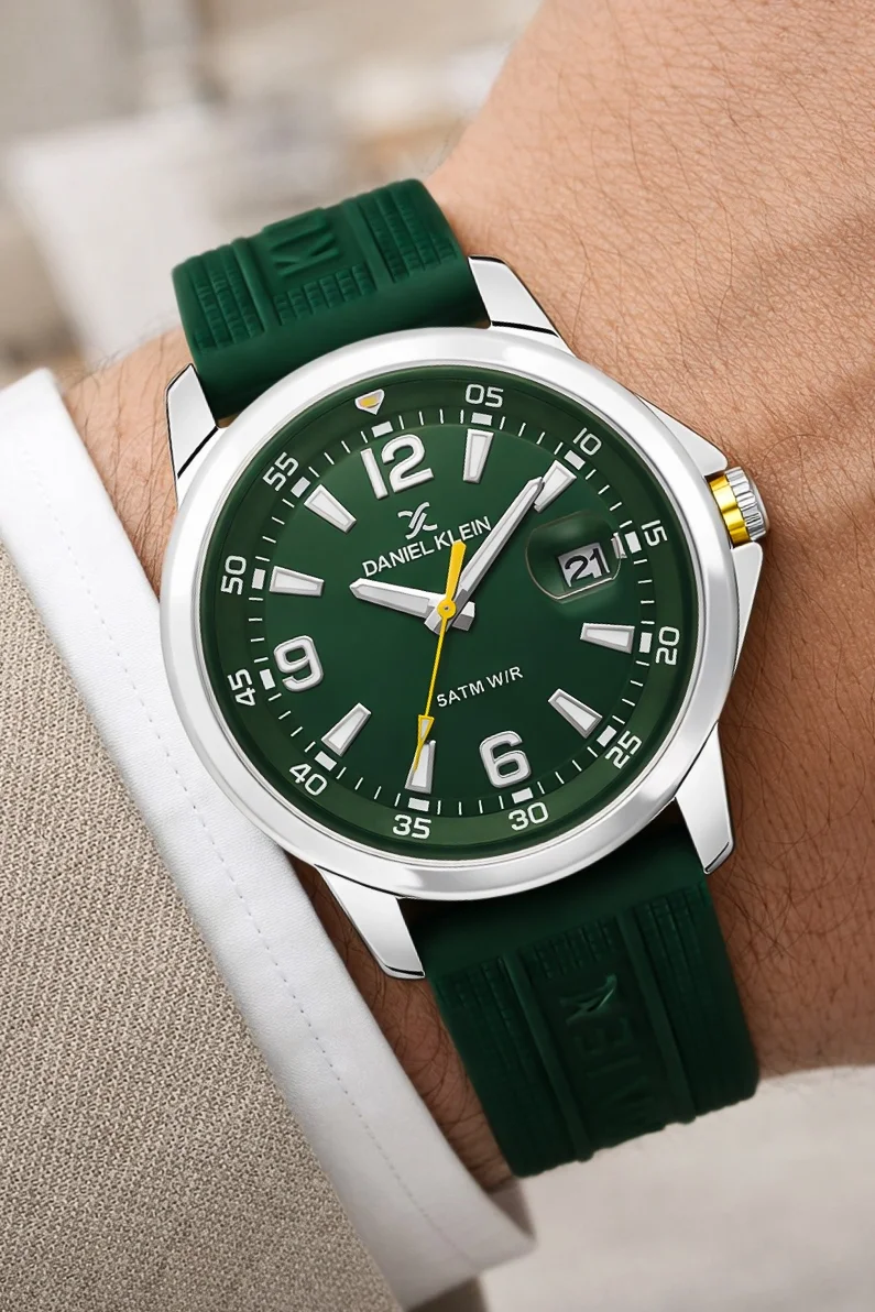 Daniel Klein Silikon Kordon Çelik Kasa Takvimli Erkek Kol Saati Bileklik Hediyeli Yeşil zmdk1214