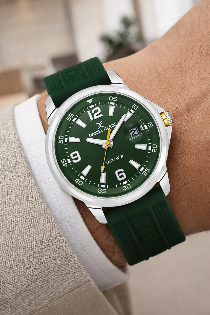 Daniel Klein Silikon Kordon Çelik Kasa Takvimli Erkek Kol Saati Bileklik Hediyeli Yeşil zmdk1214