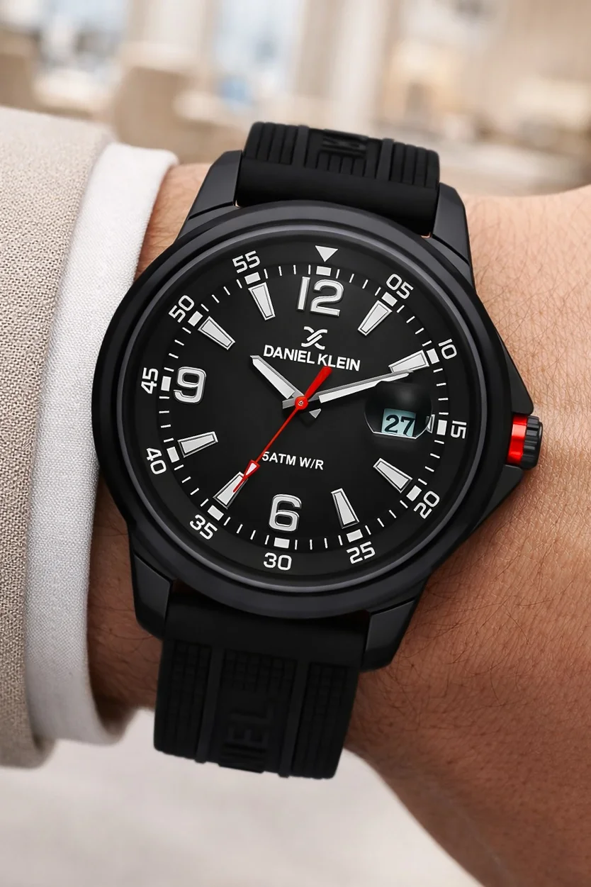 Daniel Klein Silikon Kordon Çelik Kasa Takvimli Erkek Kol Saati Bileklik Hediyeli Siyah zmdk1214