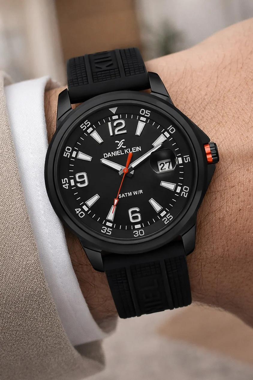 Daniel Klein Silikon Kordon Çelik Kasa Takvimli Erkek Kol Saati Bileklik Hediyeli Siyah zmdk1214