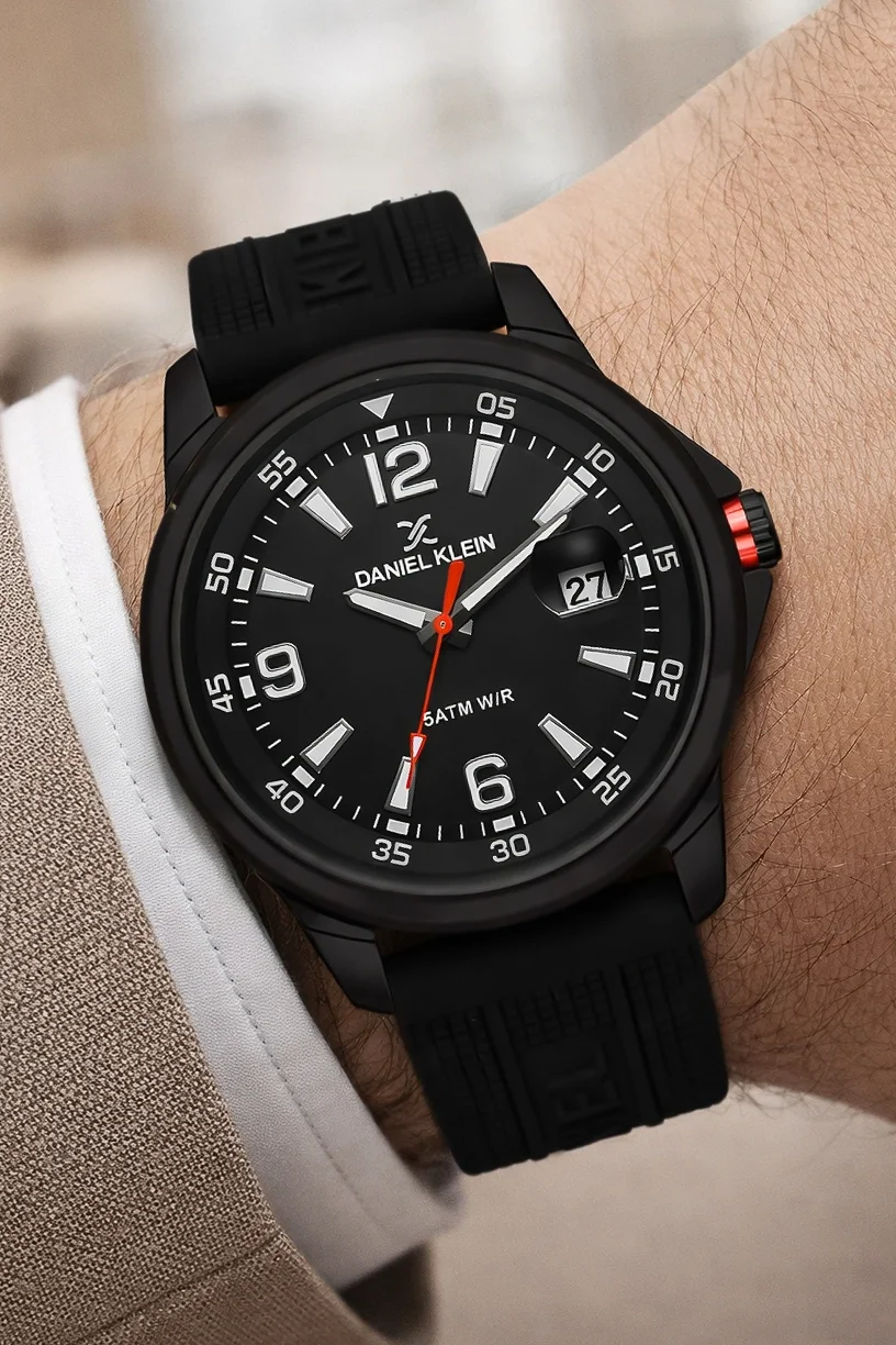 Daniel Klein Silikon Kordon Çelik Kasa Takvimli Erkek Kol Saati Bileklik Hediyeli Siyah zmdk1214