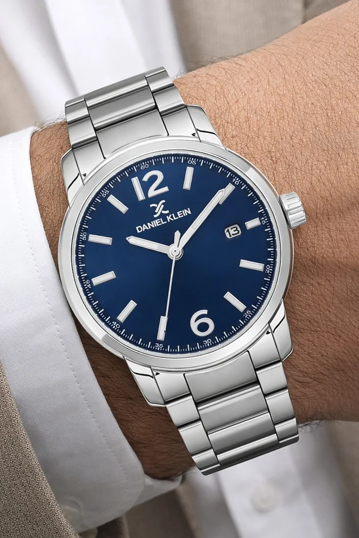 Daniel Klein Çelik Kordon&Kasa Takvimli Erkek Kol Saati Bileklik Hediyeli Gümüş-Mavi zmdk1215
