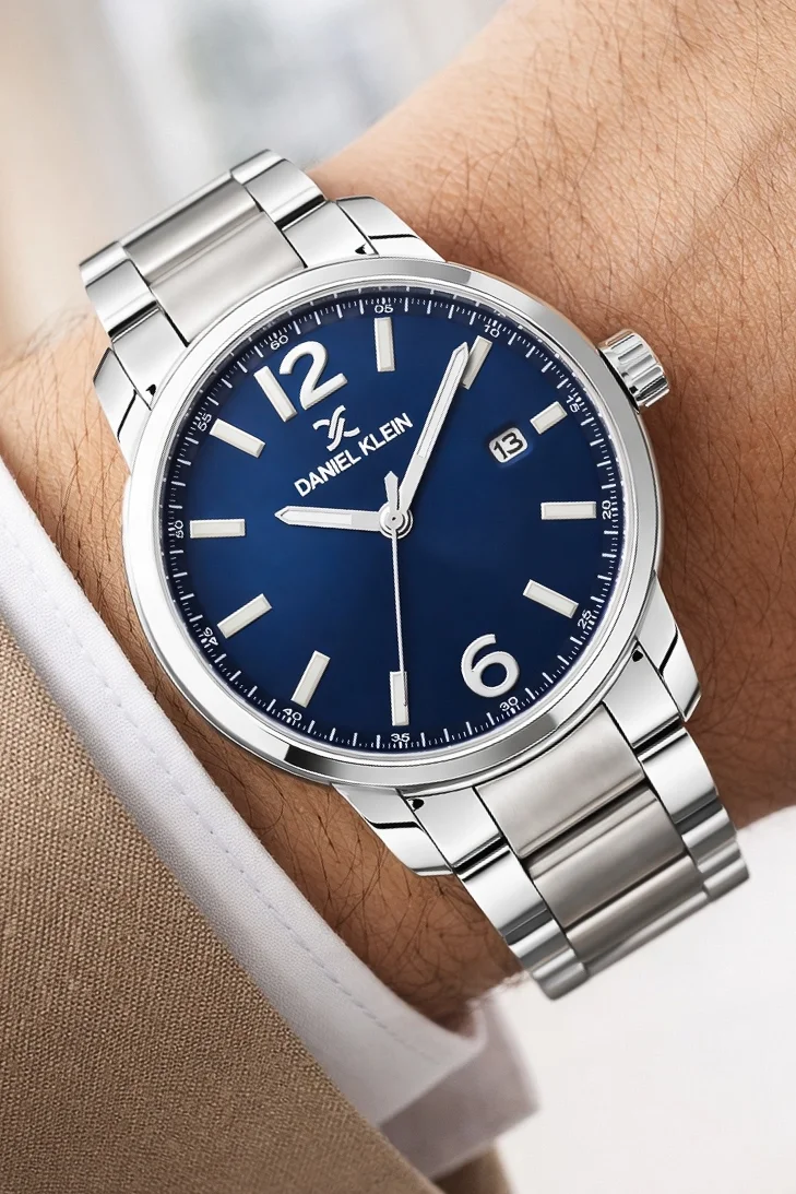 Daniel Klein Çelik Kordon&Kasa Takvimli Erkek Kol Saati Bileklik Hediyeli Gümüş-Mavi zmdk1215
