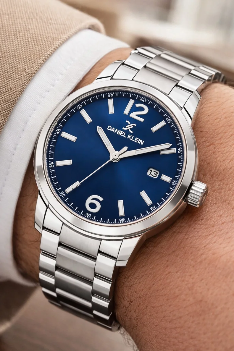 Daniel Klein Çelik Kordon&Kasa Takvimli Erkek Kol Saati Bileklik Hediyeli Gümüş-Mavi zmdk1215