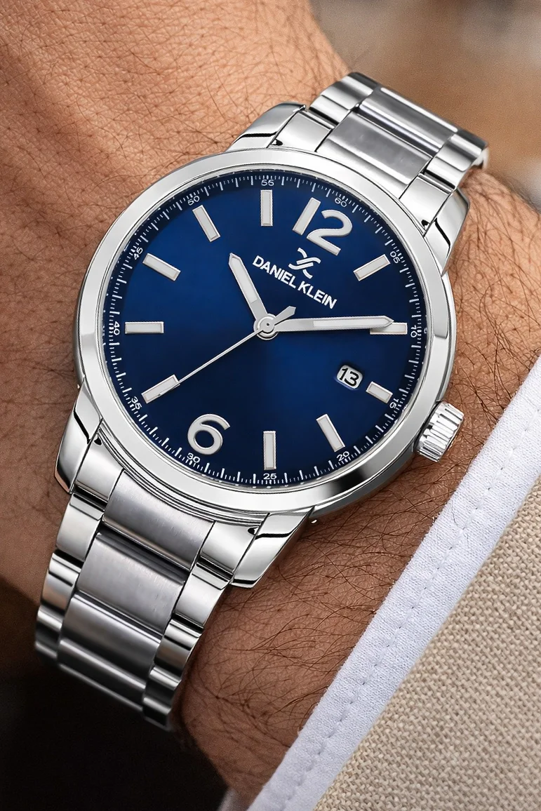 Daniel Klein Çelik Kordon&Kasa Takvimli Erkek Kol Saati Bileklik Hediyeli Gümüş-Mavi zmdk1215