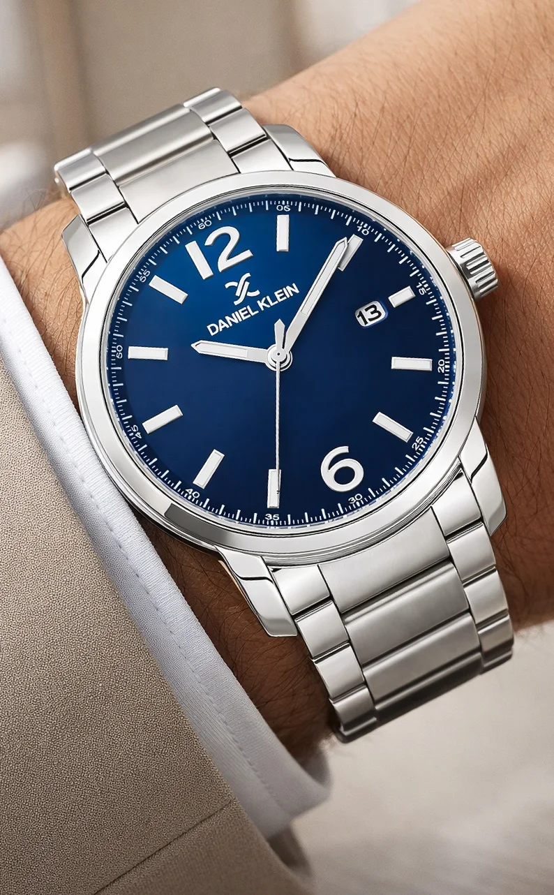 Daniel Klein Çelik Kordon&Kasa Takvimli Erkek Kol Saati Bileklik Hediyeli Gümüş-Mavi zmdk1215