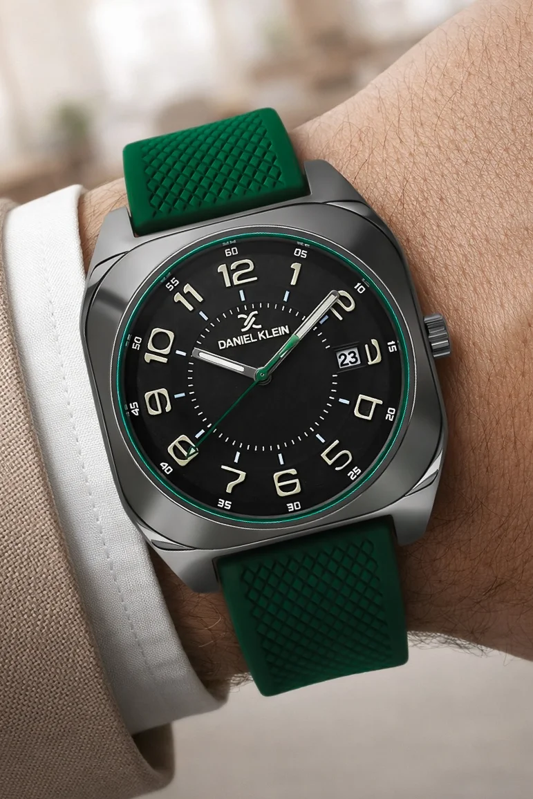 Daniel Klein Silikon Kordon Çelik Kasa Takvimli Erkek Kol Saati Bileklik Hediyeli Yeşil zmdk1216