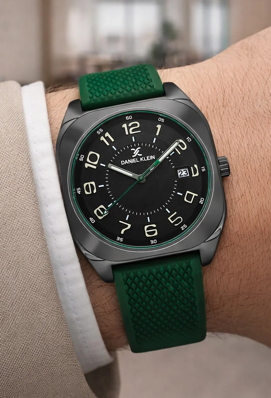 Daniel Klein Silikon Kordon Çelik Kasa Takvimli Erkek Kol Saati Bileklik Hediyeli Yeşil zmdk1216