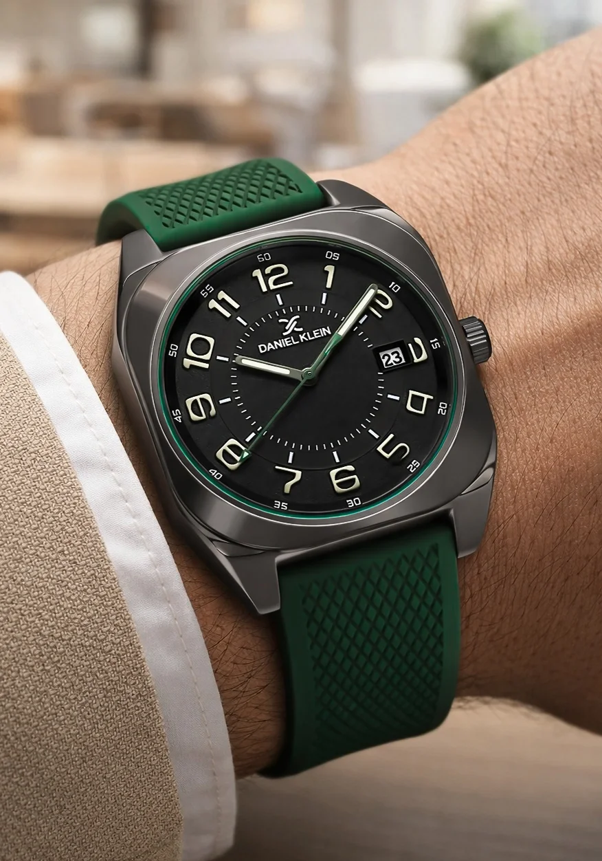 Daniel Klein Silikon Kordon Çelik Kasa Takvimli Erkek Kol Saati Bileklik Hediyeli Yeşil zmdk1216
