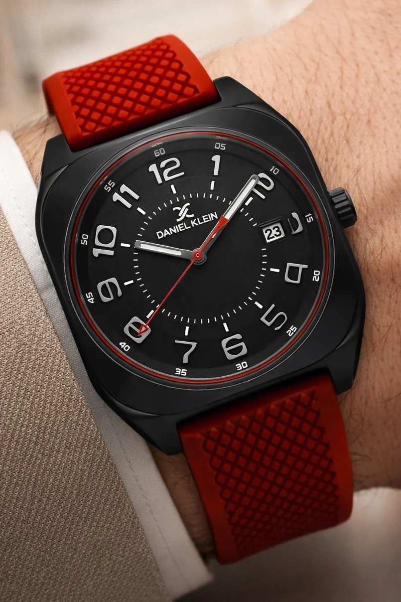 Daniel Klein Silikon Kordon Çelik Kasa Takvimli Erkek Kol Saati Bileklik Hediyeli Kırmızı zmdk1216