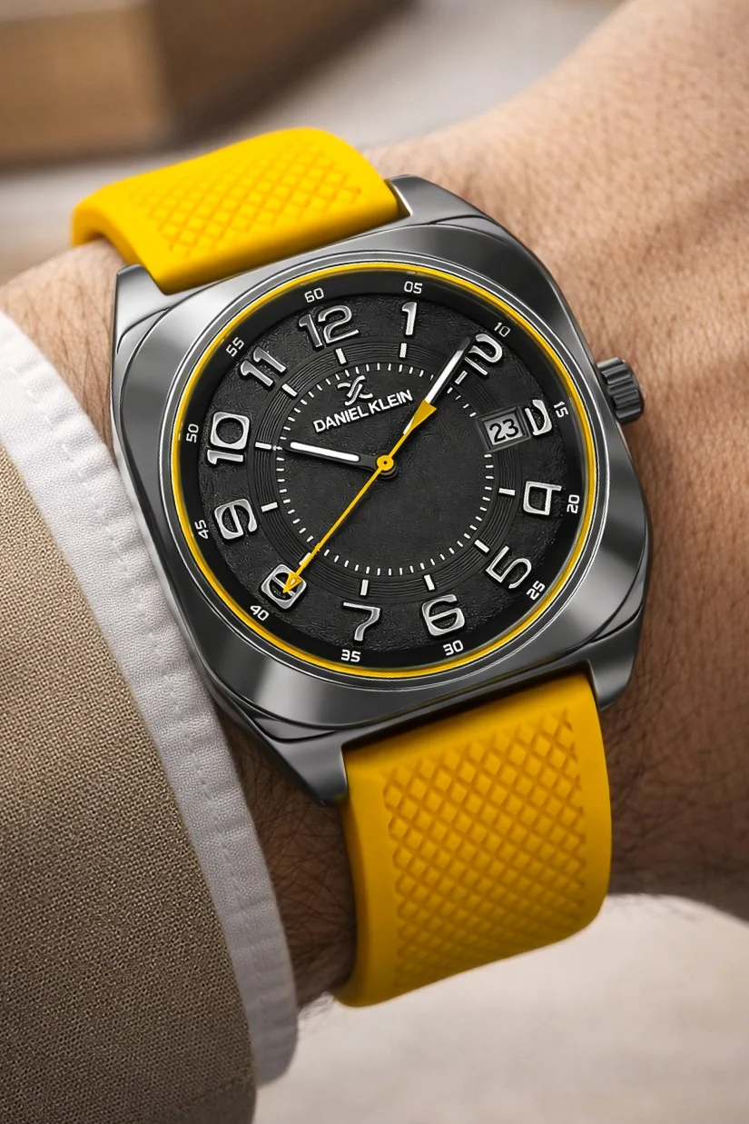 Daniel Klein Silikon Kordon Çelik Kasa Takvimli Erkek Kol Saati Bileklik Hediyeli Sarı zmdk1216
