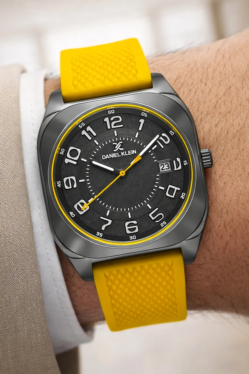 Daniel Klein Silikon Kordon Çelik Kasa Takvimli Erkek Kol Saati Bileklik Hediyeli Sarı zmdk1216