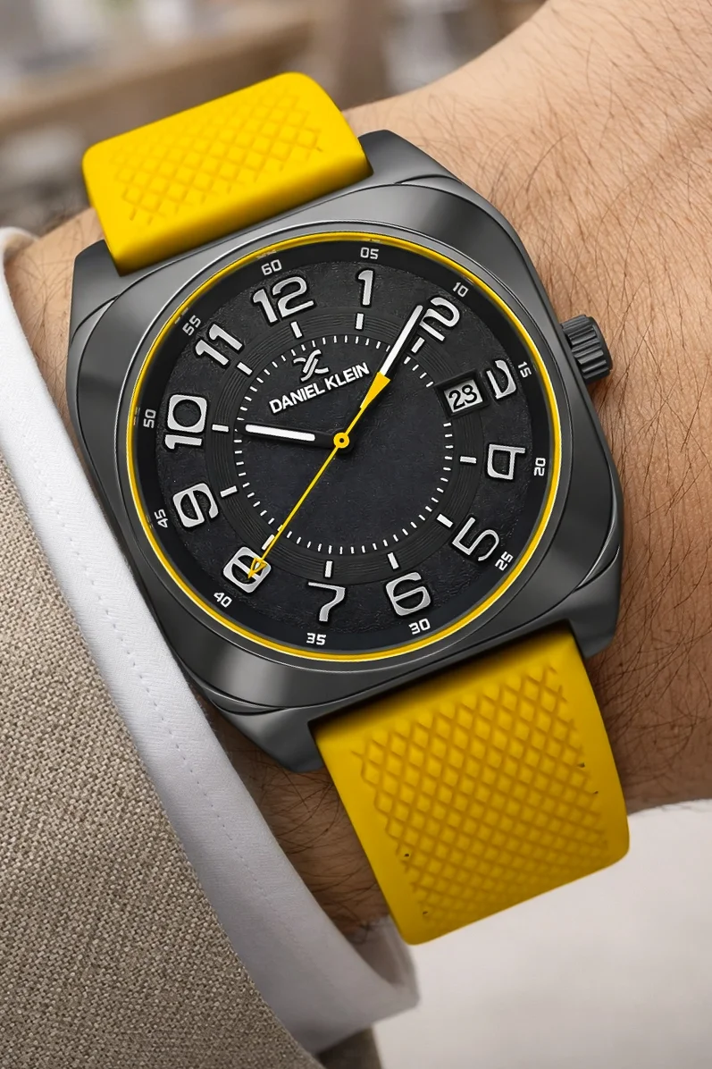Daniel Klein Silikon Kordon Çelik Kasa Takvimli Erkek Kol Saati Bileklik Hediyeli Sarı zmdk1216