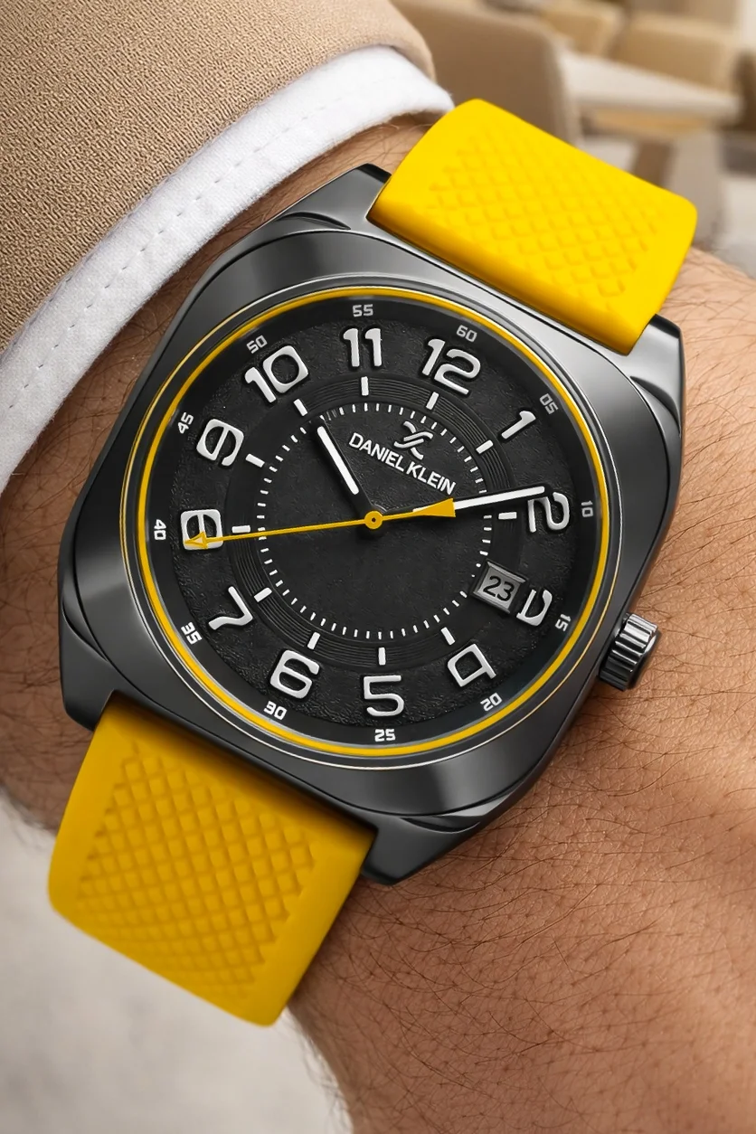 Daniel Klein Silikon Kordon Çelik Kasa Takvimli Erkek Kol Saati Bileklik Hediyeli Sarı zmdk1216