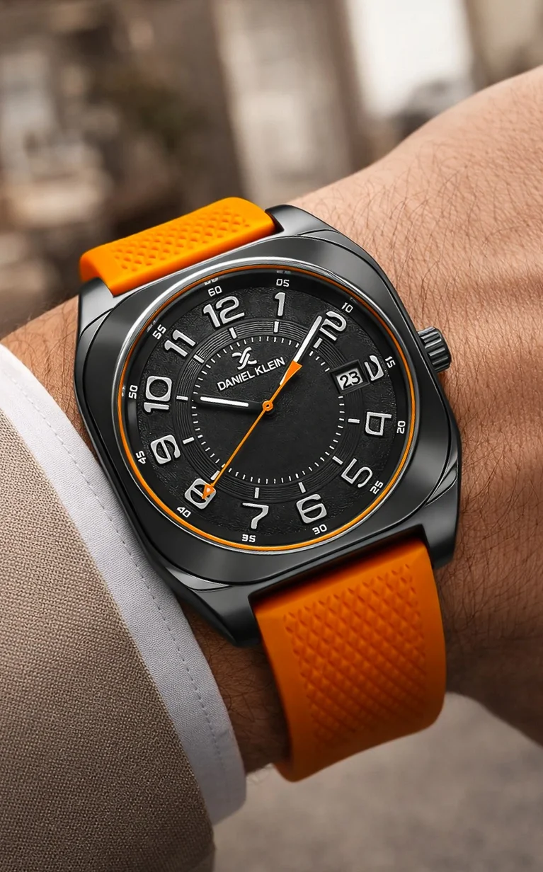 Daniel Klein Silikon Kordon Çelik Kasa Takvimli Erkek Kol Saati Bileklik Hediyeli Turuncu zmdk1216