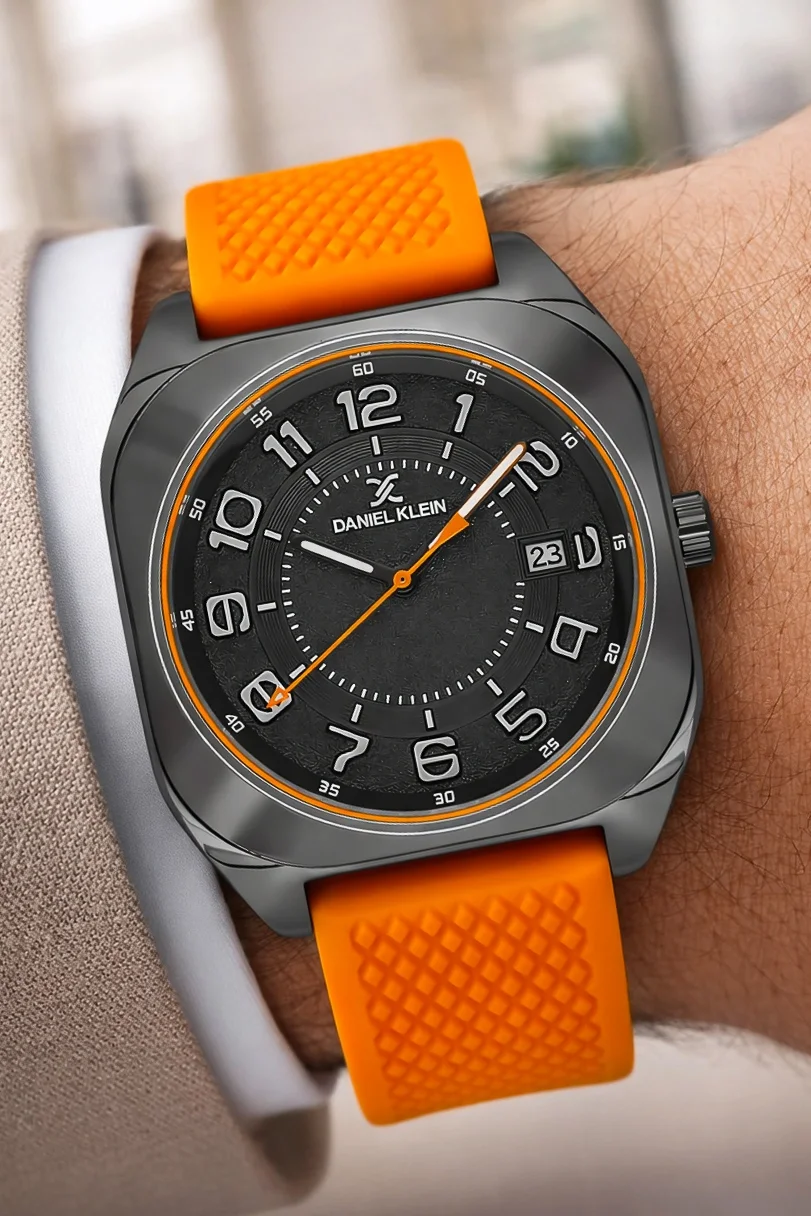 Daniel Klein Silikon Kordon Çelik Kasa Takvimli Erkek Kol Saati Bileklik Hediyeli Turuncu zmdk1216