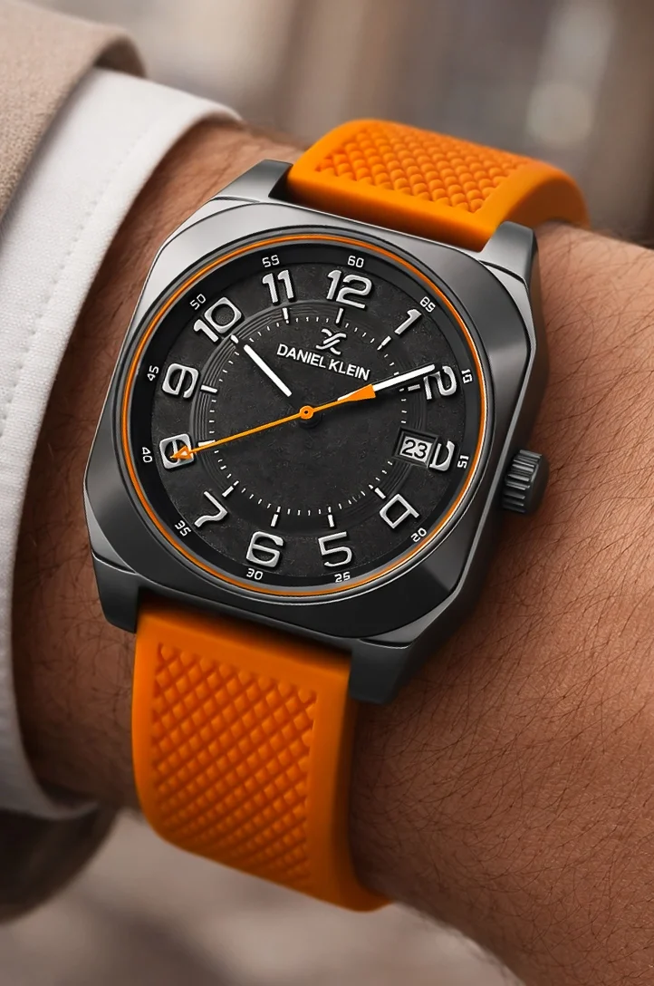 Daniel Klein Silikon Kordon Çelik Kasa Takvimli Erkek Kol Saati Bileklik Hediyeli Turuncu zmdk1216