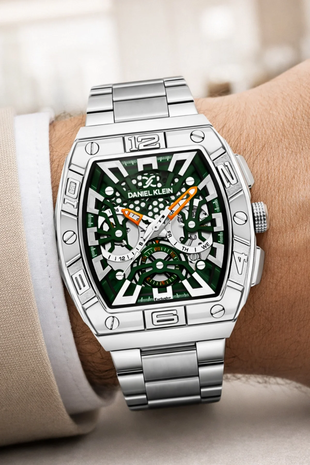 Daniel Klein Exclusive Çelik Kordon&Kasa Erkek Kol Saati Bileklik Hediyeli Gümüş-Yeşil zmdk1217