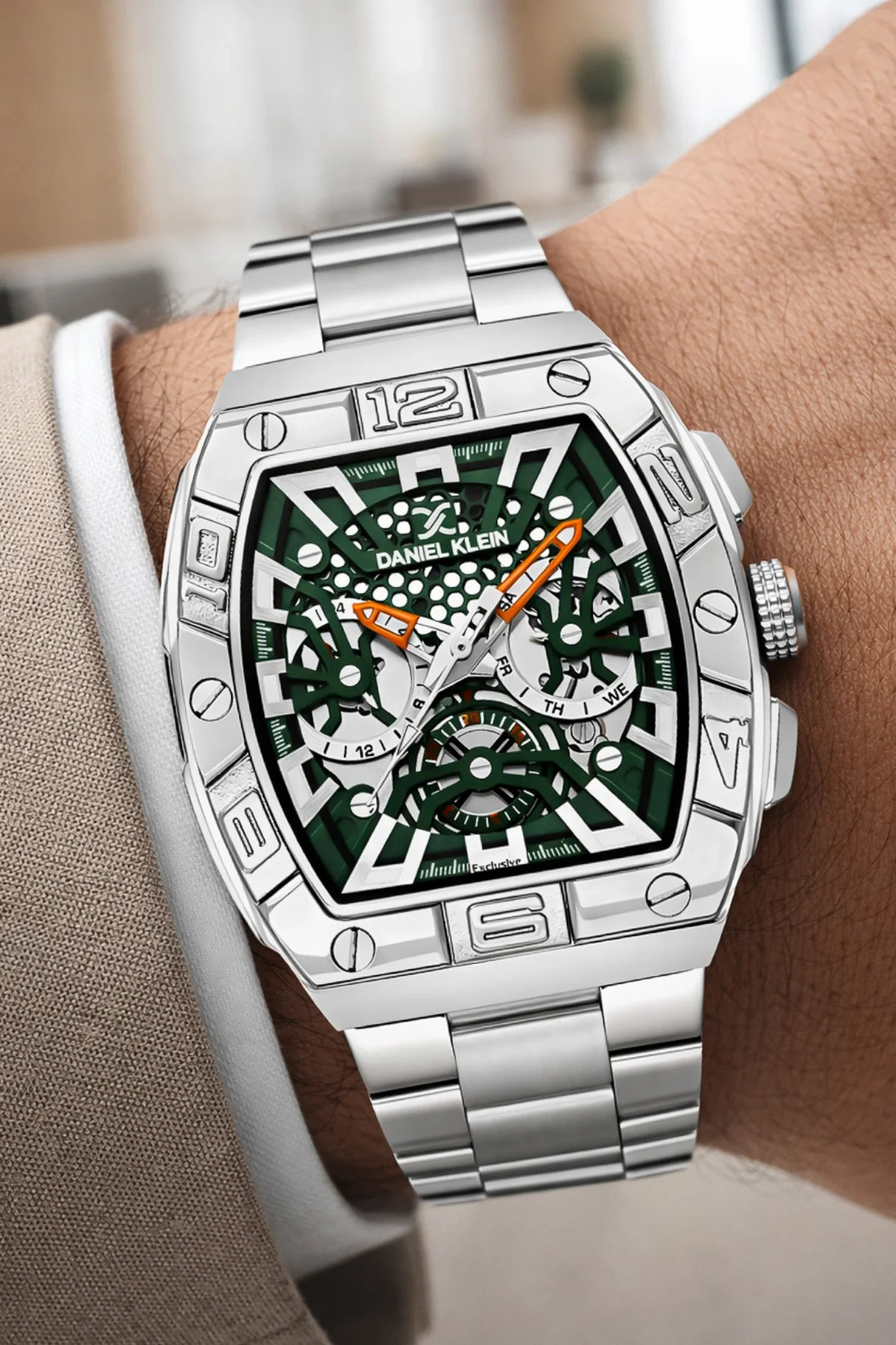 Daniel Klein Exclusive Çelik Kordon&Kasa Erkek Kol Saati Bileklik Hediyeli Gümüş-Yeşil zmdk1217