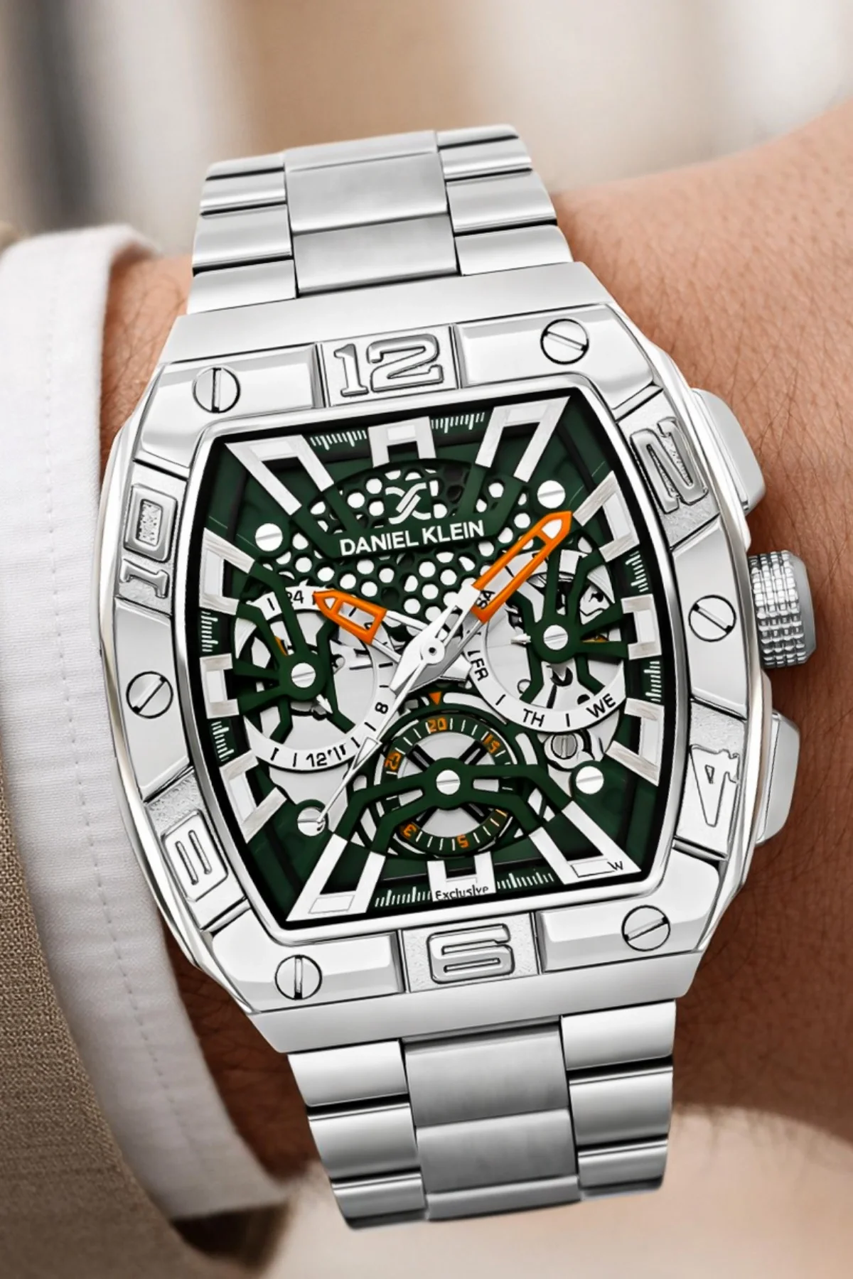 Daniel Klein Exclusive Çelik Kordon&Kasa Erkek Kol Saati Bileklik Hediyeli Gümüş-Yeşil zmdk1217