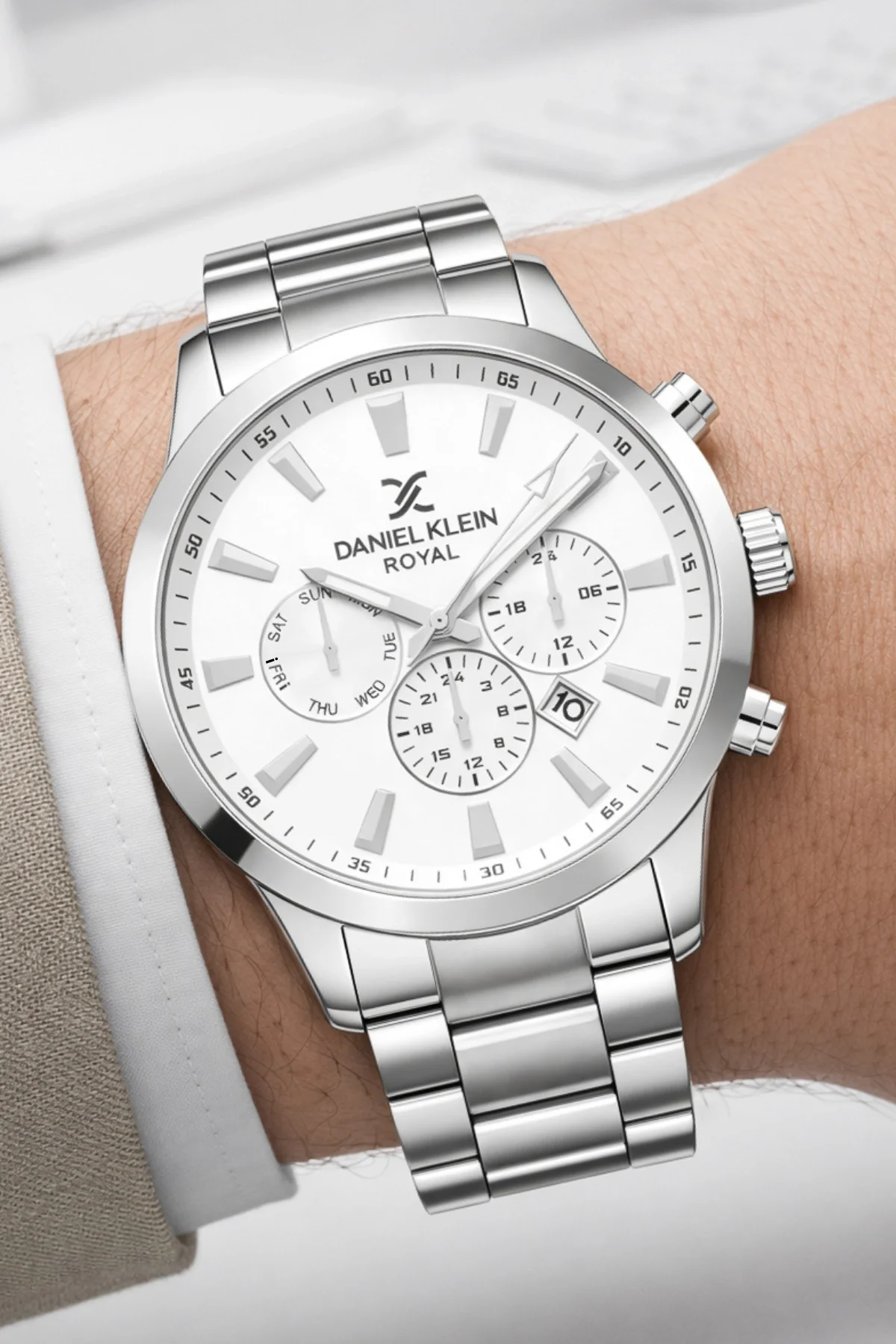 Daniel Klein Çelik Kordon&Kasa Takvimli Erkek Kol Saati+Bileklik Gümüş-Beyaz zmdk1133