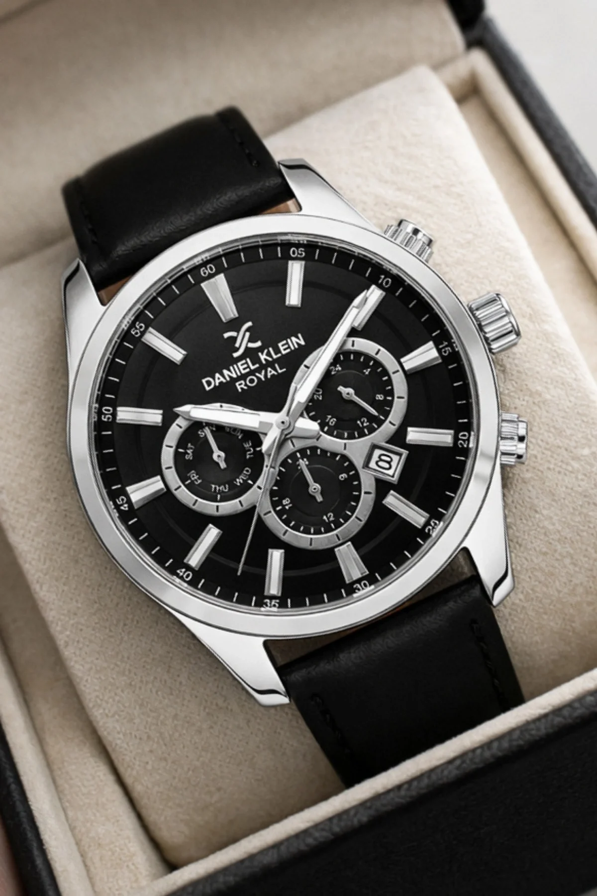 Daniel Klein Takvimli Erkek Kol Saati Siyah Deri Kordon Gümüş Renk Çelik Kasa Bileklik Hediyeli zmdk1170