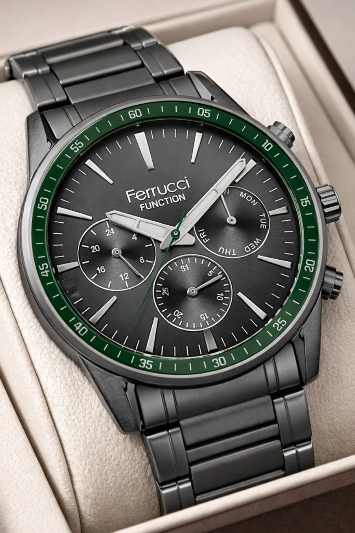 Ferrucci ZMFER041 Function Erkek Kol Saati Füme Çelik Kasa&Kordon 44 mm 3 ATM Suya Dayanıklı, ZMFER041